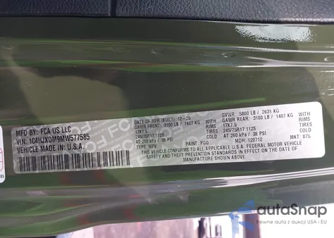 2021 Jeep Wrangler Unlimited Sport S 4X4 из США, поврежденный, VIN 1C4HJXDM9MW577585